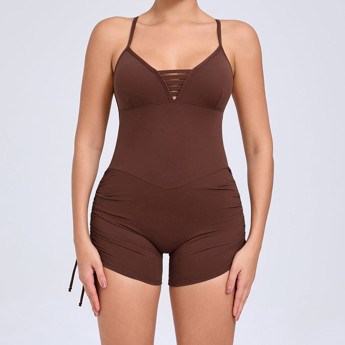 Summer Hollow Out Cutout Out Beauty Back Side Drawstring Yoga Jumpsuit Women Dance Fitness Tight Sports Jumpsuit