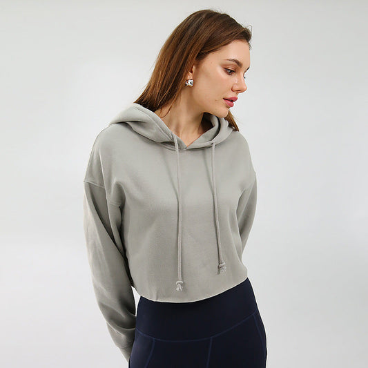 Women Sports Sweatshirt Autumn Winter Fleece-Lined Pullover Hoodie Personalized Bare Cropped Long Sleeved Top