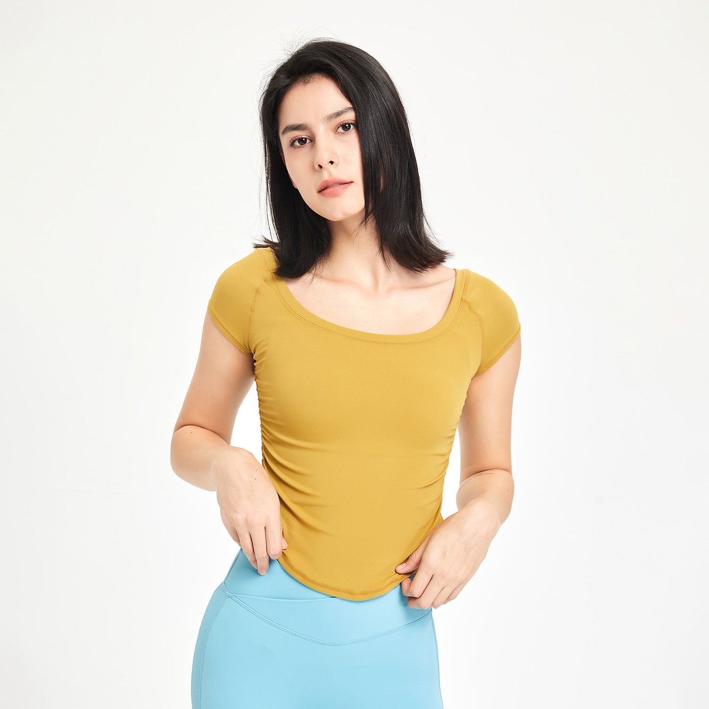 Fitness Clothes Women Tight Sports T shirt Running Training Quick Drying Clothes Short Sleeve Thin Nude Feel Summer Yoga Clothing Top