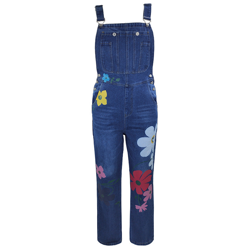 Suspender Pants Middle East Washed Cotton Polyester Printed Casual Jeans Non Elastic Comfortable Suspender Trousers