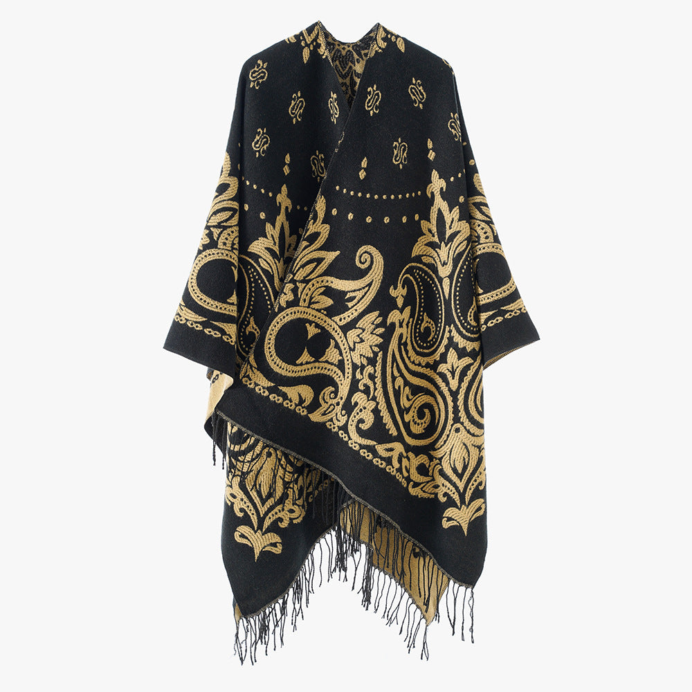 Retro Ethnic Print Shawl Thickening Large Kerchief Autumn Winter Warm Warm Shawl