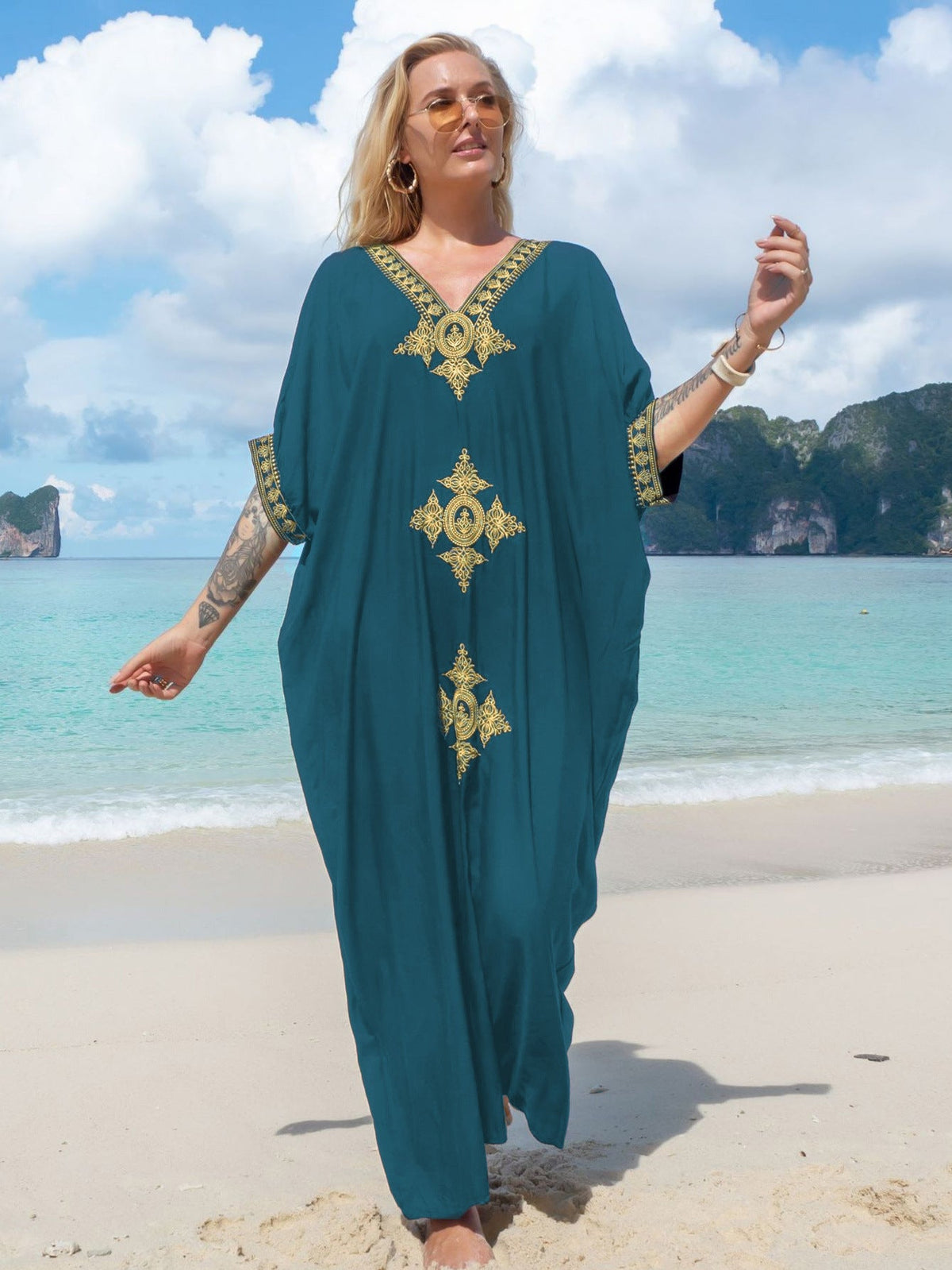 Rayon Gold Thread Embroidery Beach Cover up Sexy Loose Embroidery Vacation Skirt Beach Cover Up