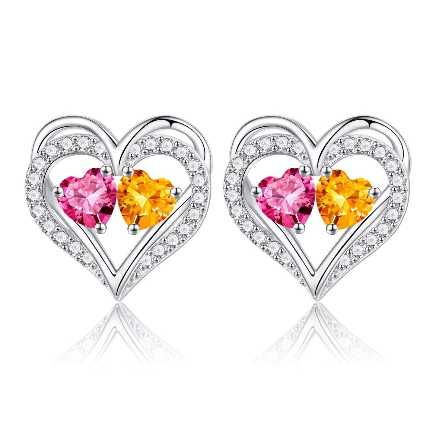 Sterling Silver Birthstone Heart Earrings