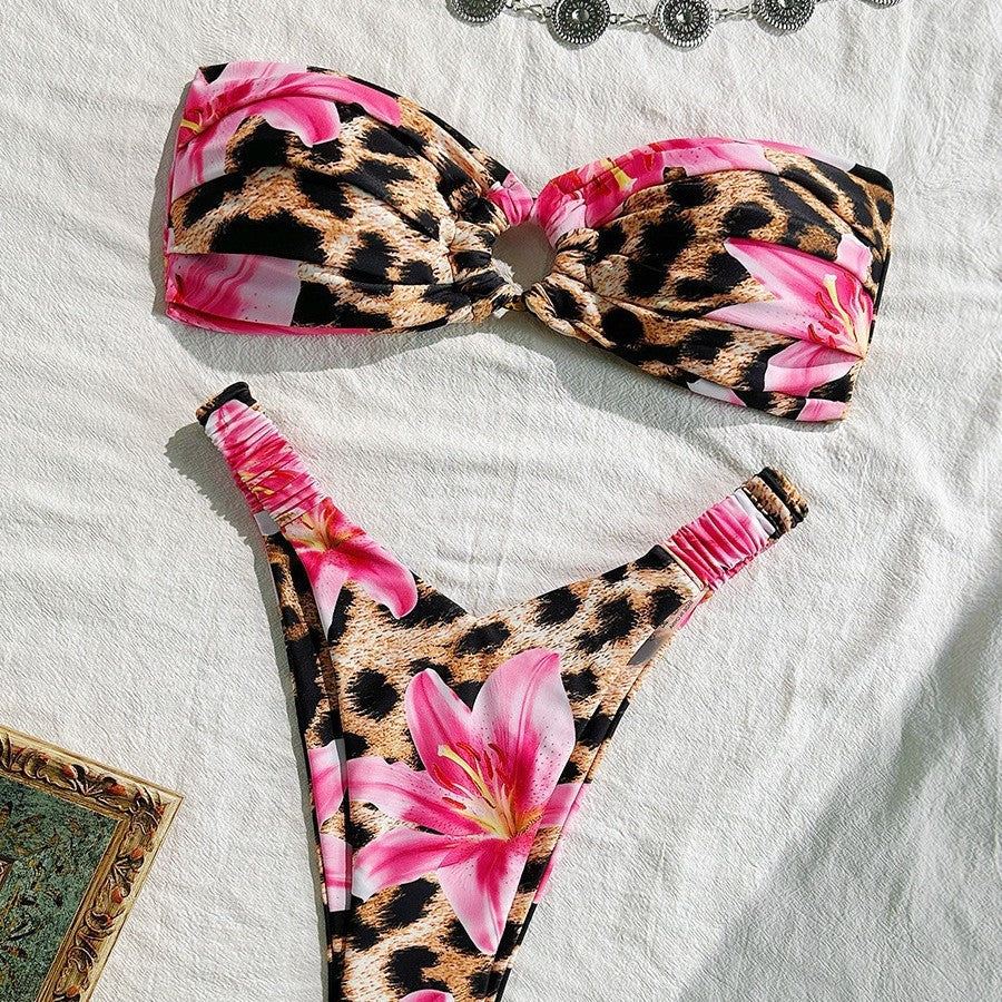 Women Split Bikini Seaside Beach Swimsuit Printed Sexy Bikini