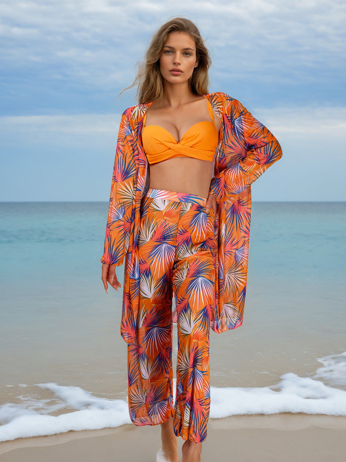Four Piece Set Women Swimsuit Long Sleeve Blouse Sun Protective Pants Bikini