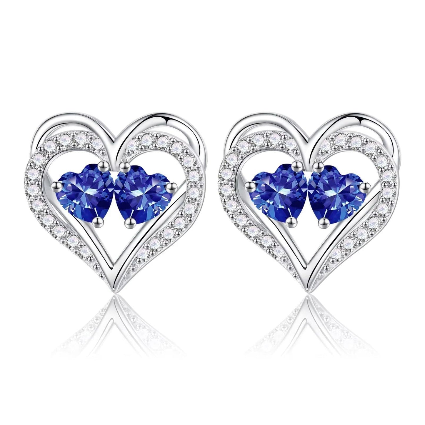 Sterling Silver Birthstone Heart Earrings