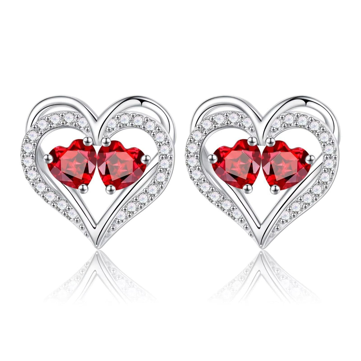 Sterling Silver Birthstone Heart Earrings