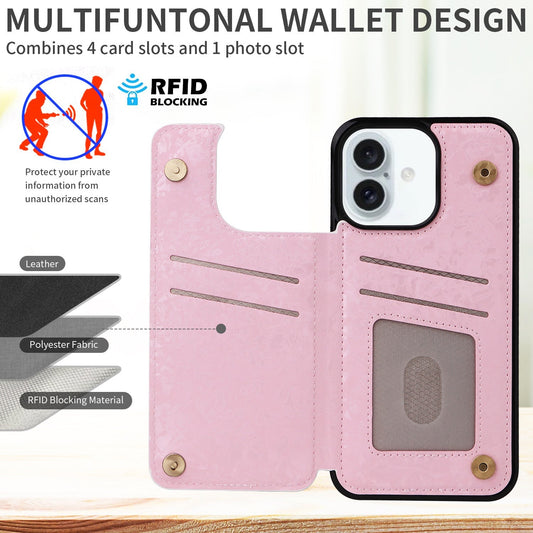 Phone Wallet For Apple 16 painted double buckle four-insert card wallet case 16pro max all-inclusive anti-drop case protective cover