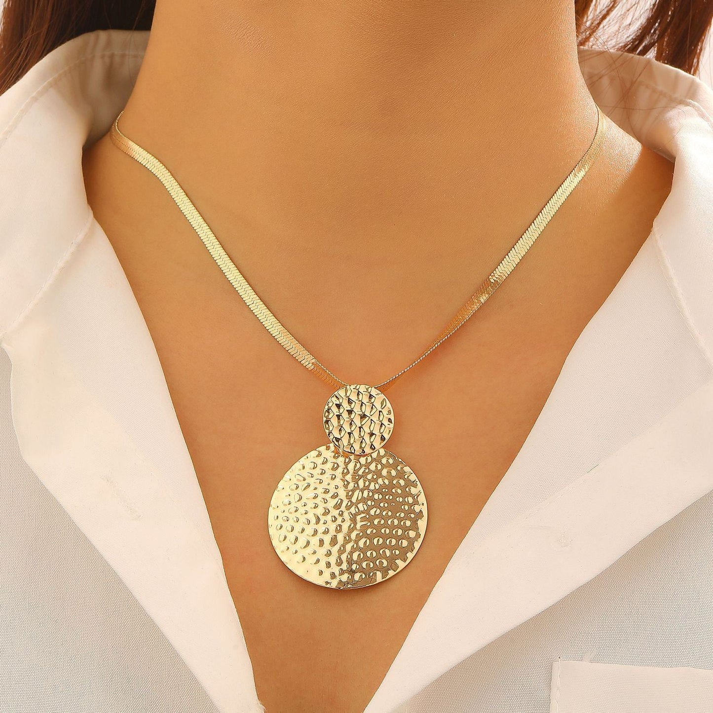 Creative Circle Heart Geometric Pendant Necklace & Earrings Elegant Jewelry Set
