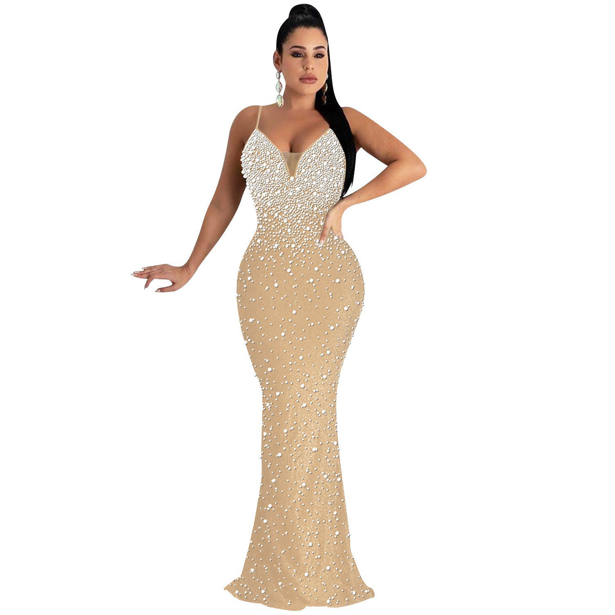 Women Clothing Sexy Nightclub Rhinestone Beaded Sling Dress Women