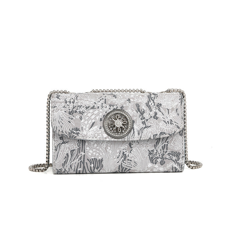 National Embroidered Small Square Bag Affordable Luxury Women Bag Diamond Minority Simple Chain Shoulder Messenger Bag