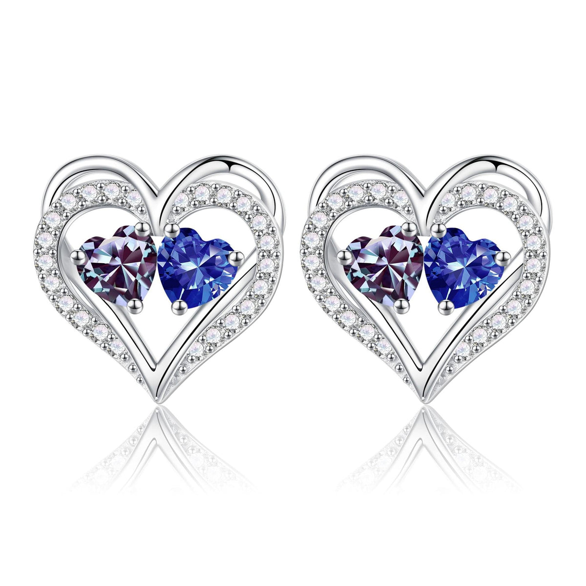 Sterling Silver Birthstone Heart Earrings