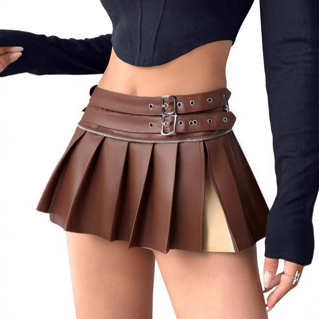 Women Clothing Sexy Pleated Skirt Pleated Short Split Skirt