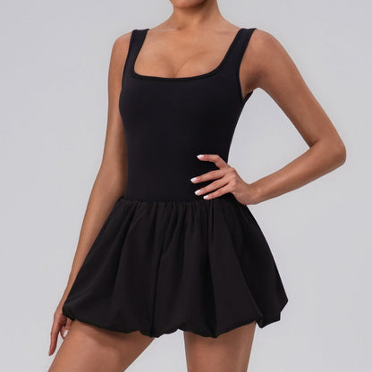 Fitness Draped Dress Faux Two Pieces Anti Wardrobe Malfunction Base Pockets Dress Sports Yoga Tennis Dress Women