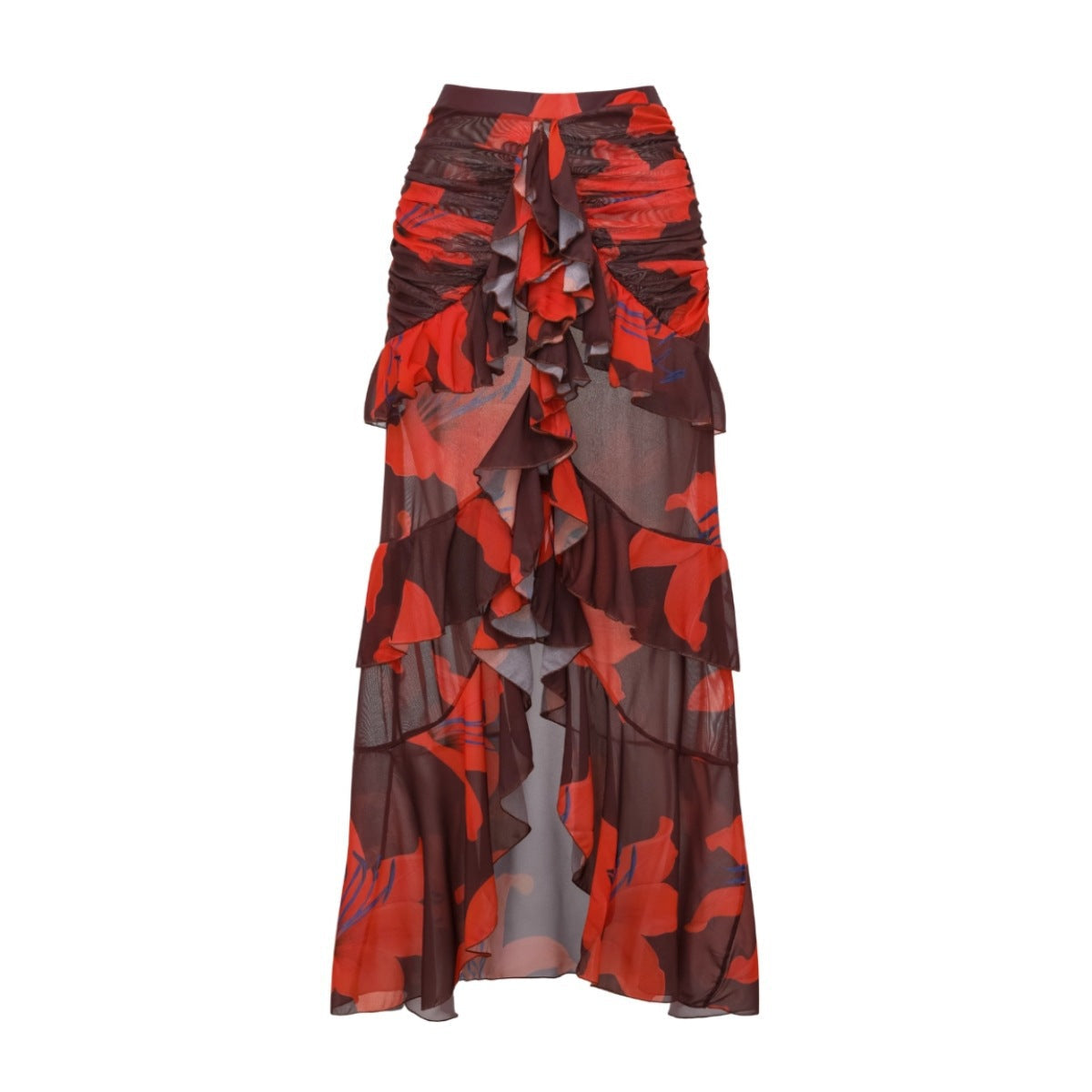 Swimsuit Ruffled Mesh Stitching Printing One Piece Swimsuit Set Women Maxi Dress