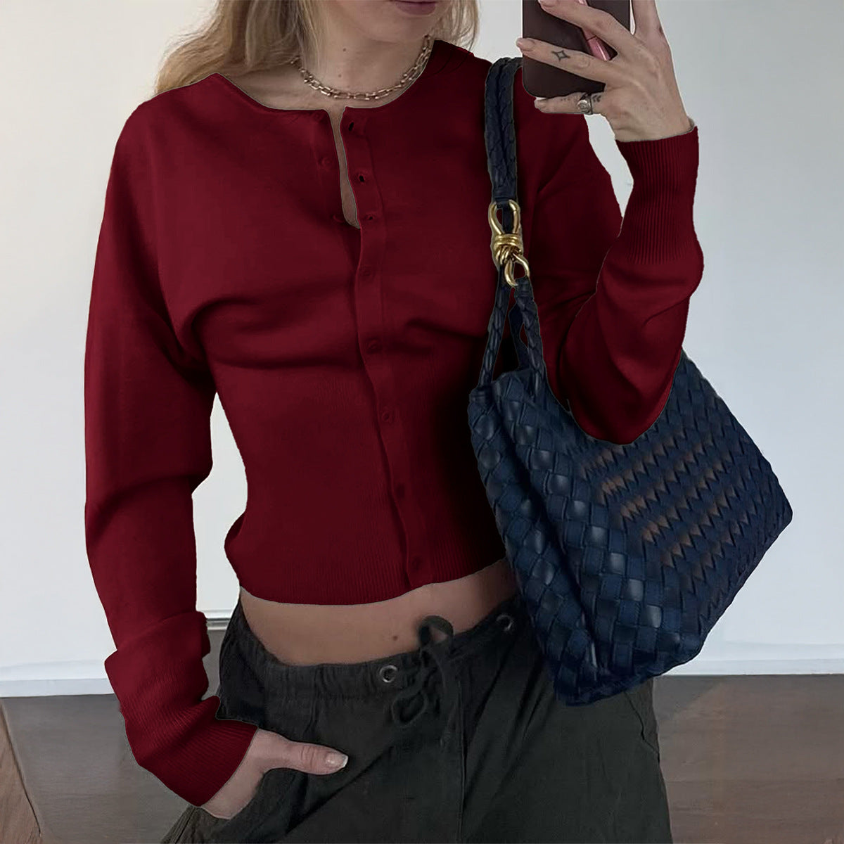 Women Clothing Autumn Winter Casual Solid Color Long Sleeve Shacket Sweaters