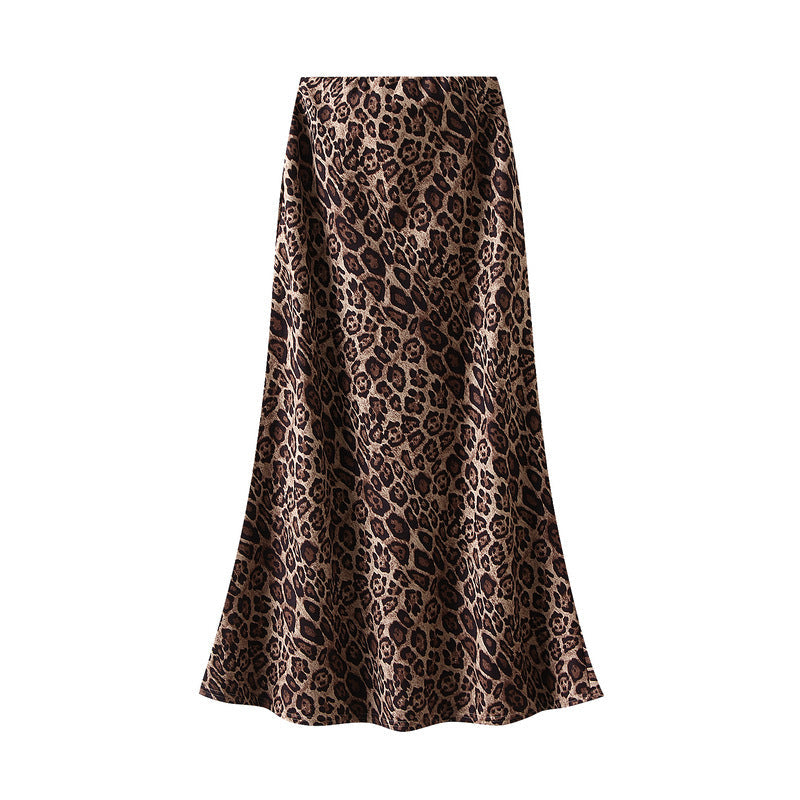 Leopard Print Women Autumn Winter High Waist Slimming Fishtail Skirt Mid Length One Step Skirt