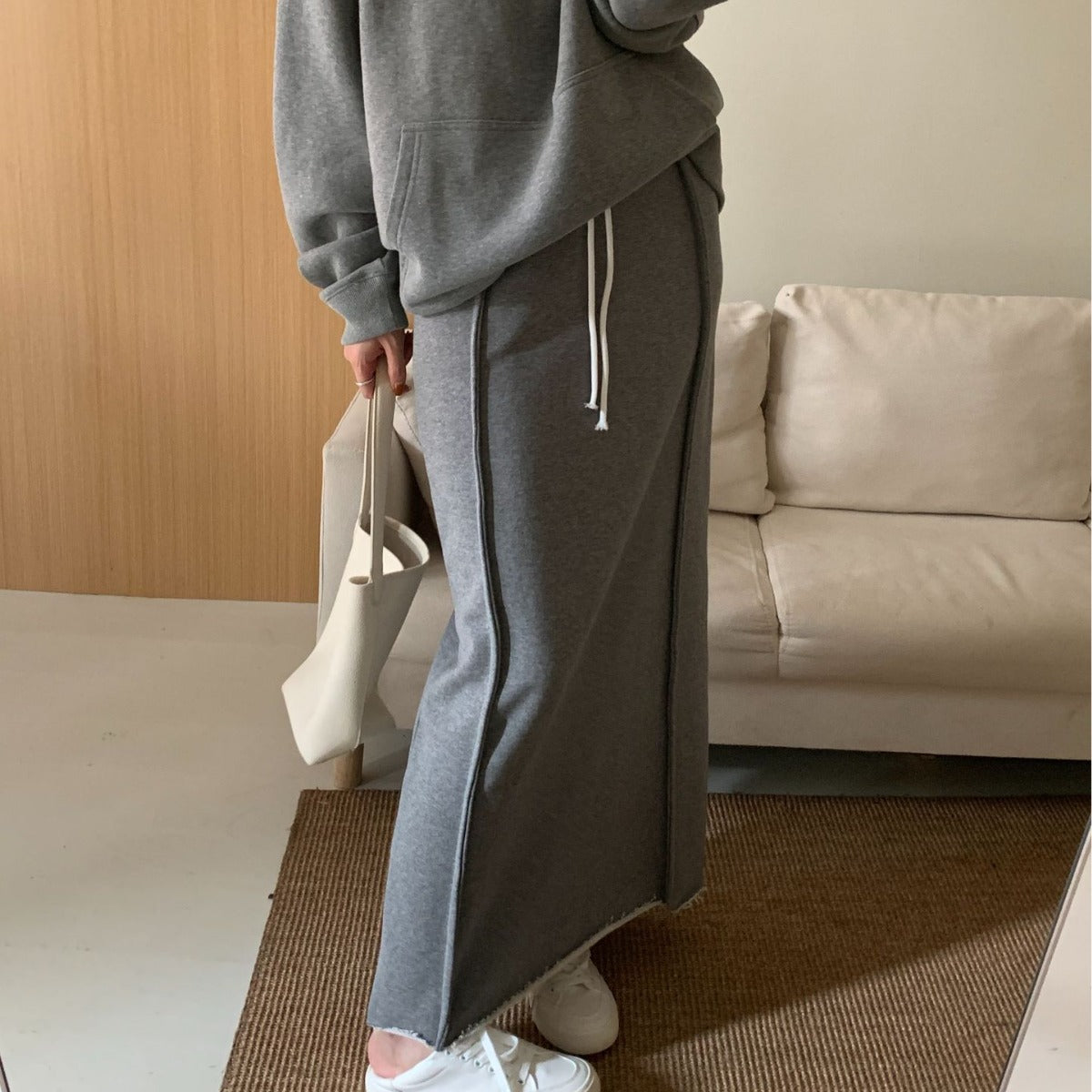 Spring Autumn High Waist Pure Cotton Skirt Best All Match Straight Knit Long Skirt