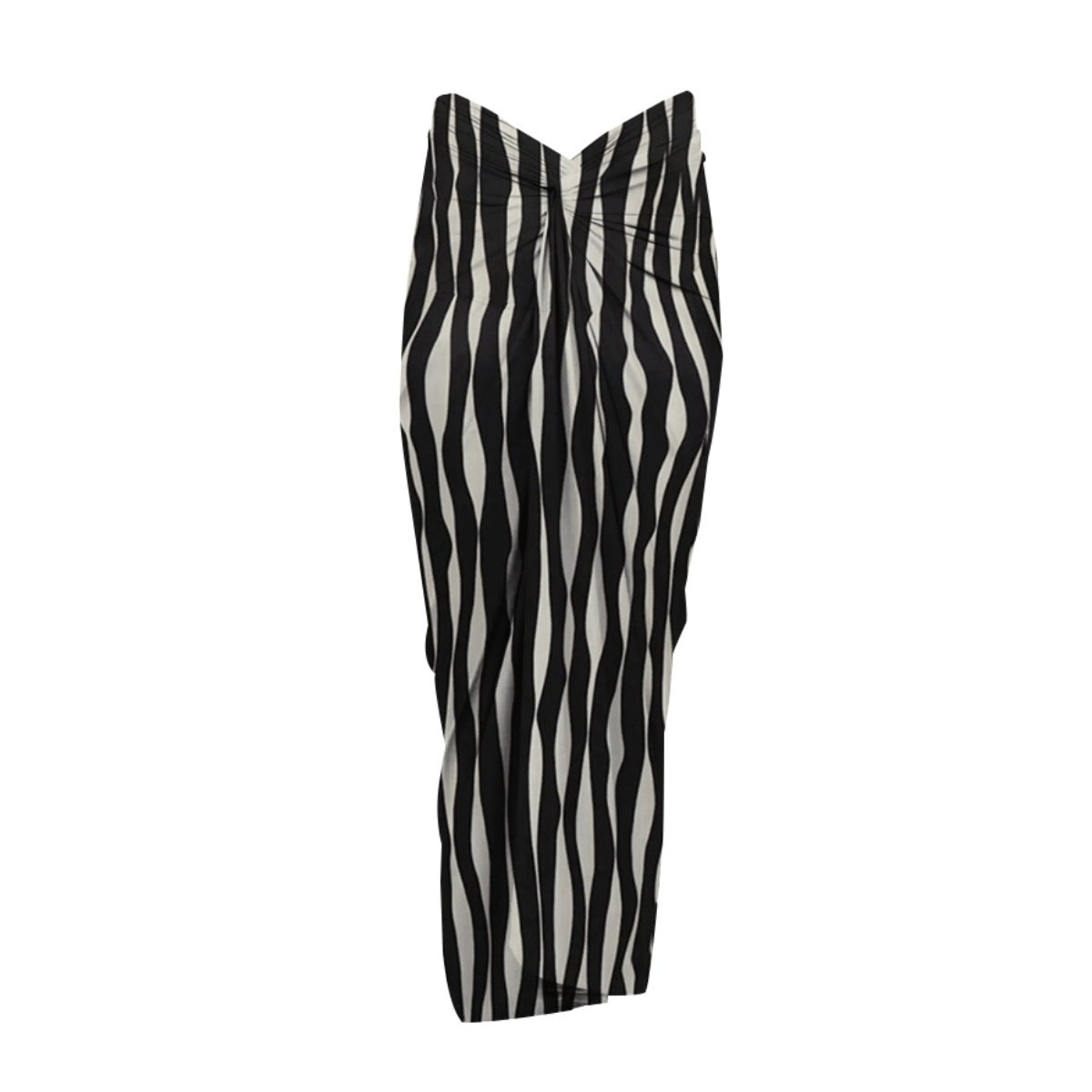Simple Black White Water Ripple Striped One Piece Swimsuit Women Two Piece Set