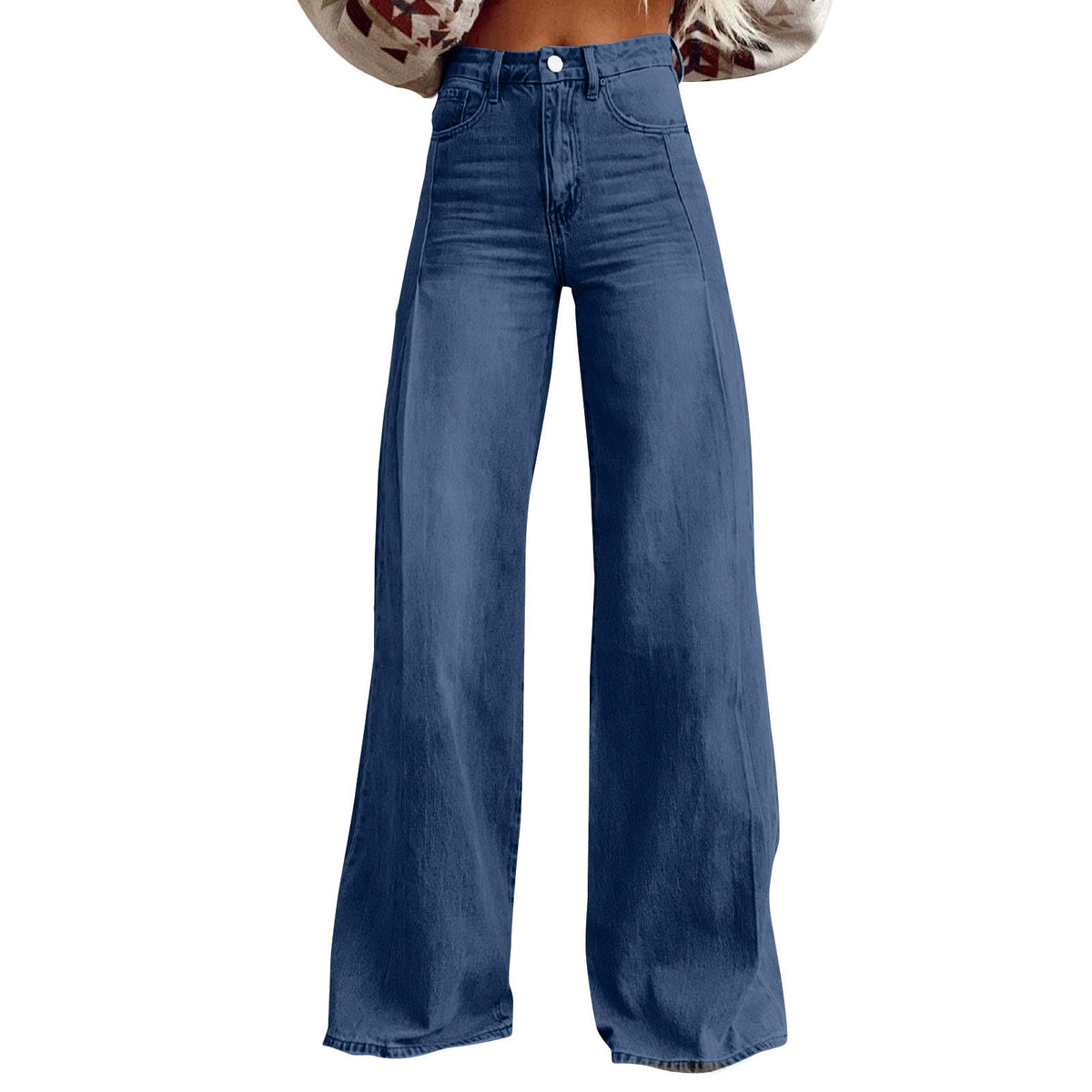 Retro Wide Leg High Waist Design Mop Denim Trousers Women Jeans