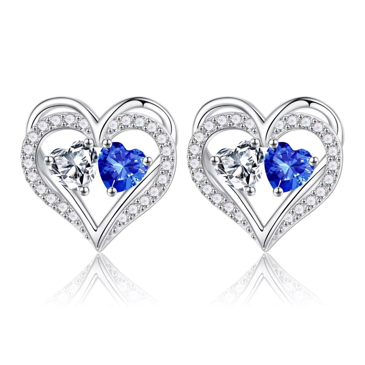 Sterling Silver Birthstone Heart Earrings