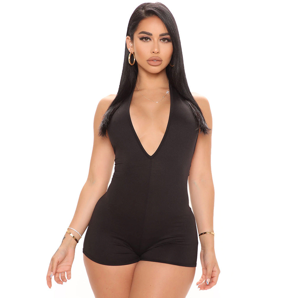 Summer Women Clothing Sexy V neck Tight Halter Backless Jumpsuit