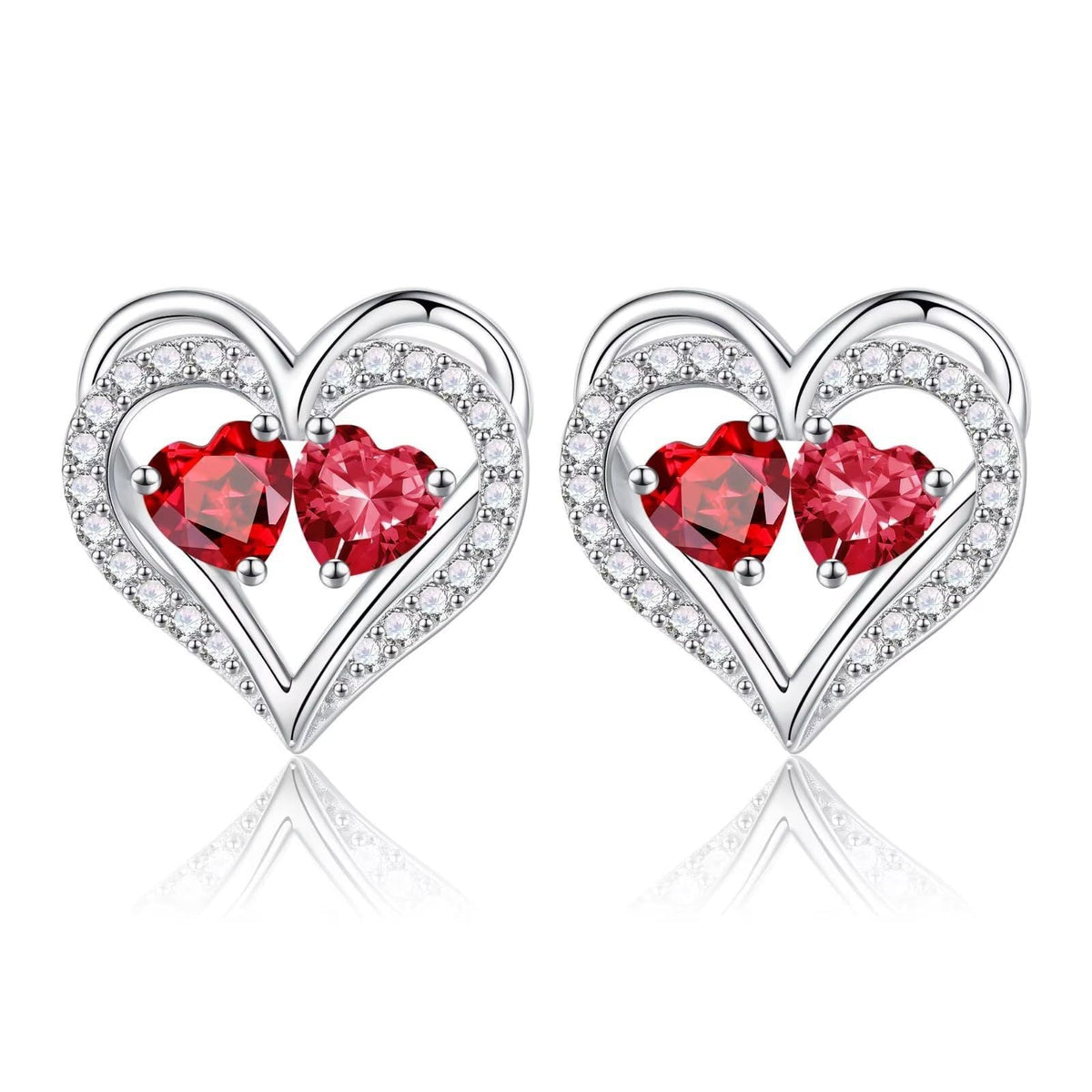 Sterling Silver Birthstone Heart Earrings