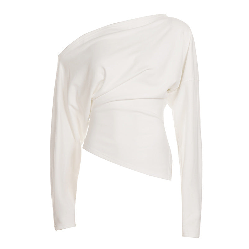 Tight Waist off the Shoulder T shirt Women Autumn Winter Pullover Dralon Bottoming Shirt Top