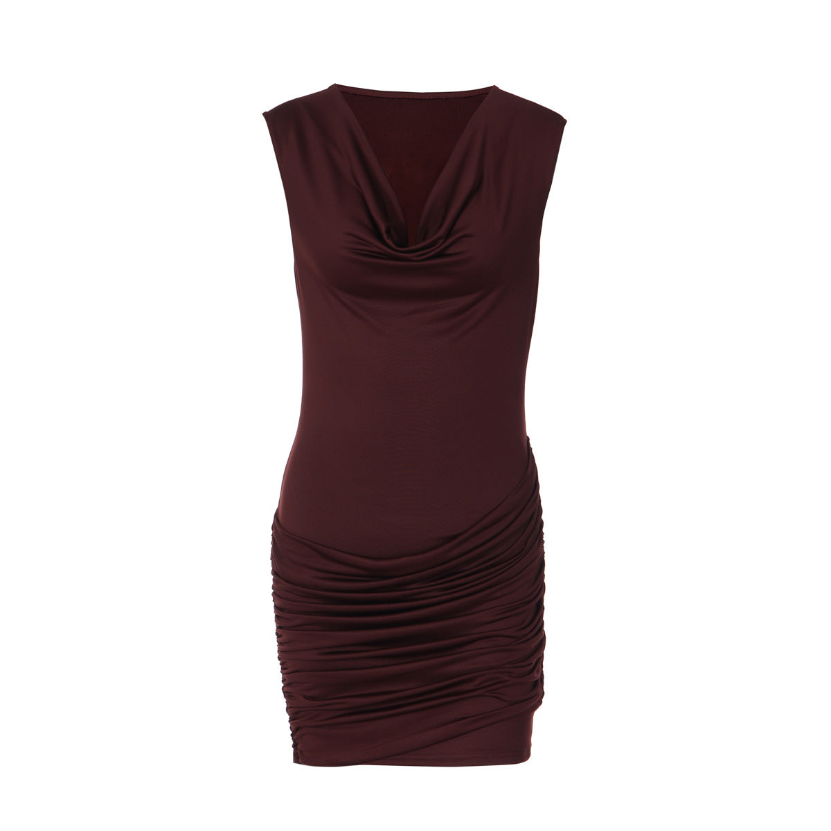 Women Clothing Sexy V neck Slim Ruffle Hip Sleeveless Dress