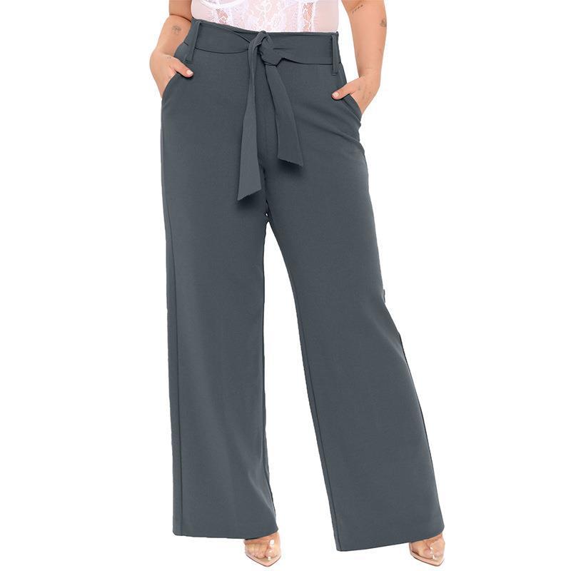 Belt Wide Leg Pants Women Spring Summer Solid Color Loose Casual Trousers Women