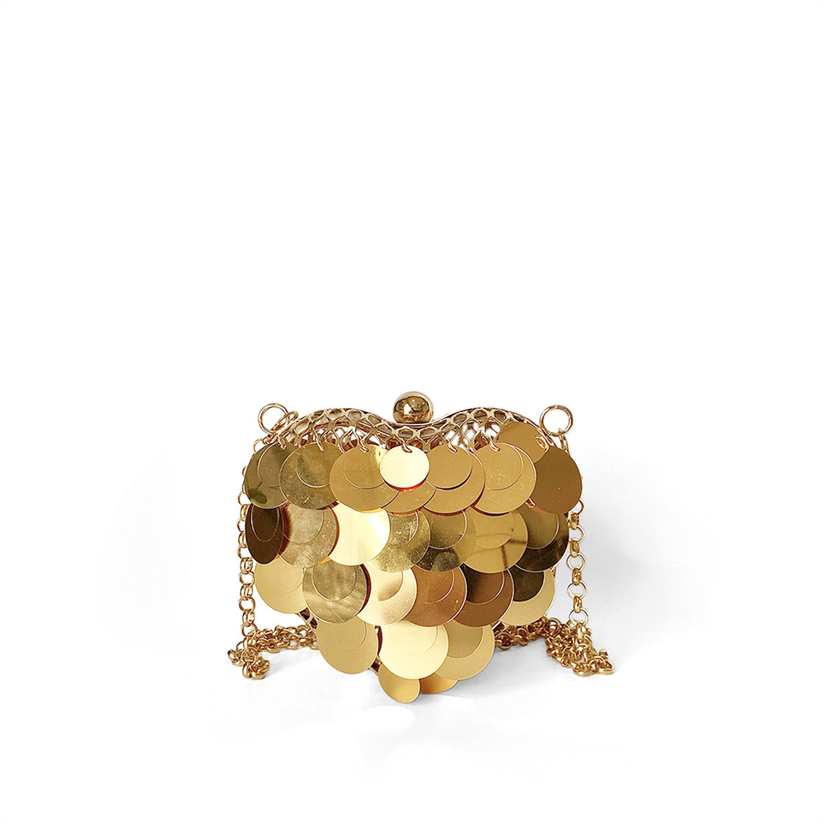 Autumn Winter Special Interest Design Light Absorbing Face Atmosphere Cross Body Sequin Coin Purse Metal Heart Frame Bag