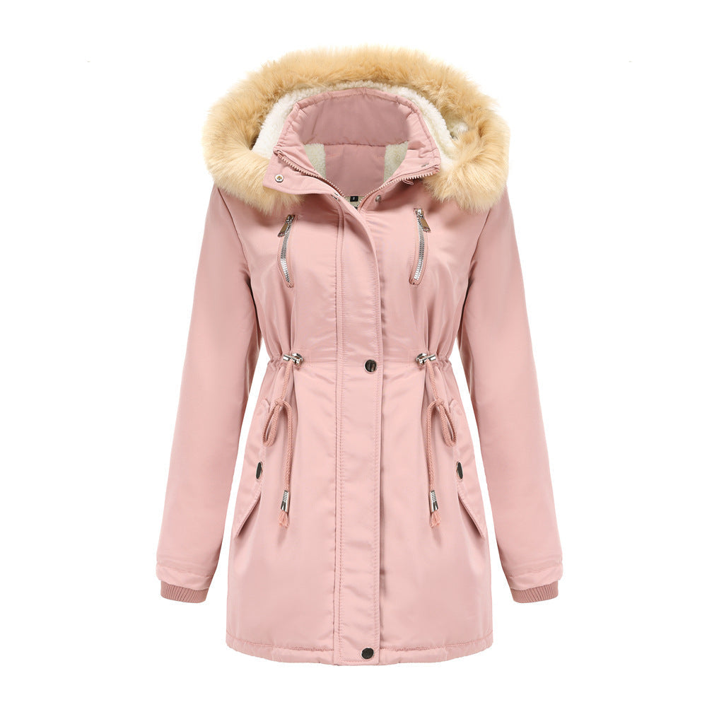 Autumn Winter Women Clothing Thick Lambskin Cotton-Padded Coat Women Loose Women Cotton Clothes Removable Hat Fleece Padded Coat