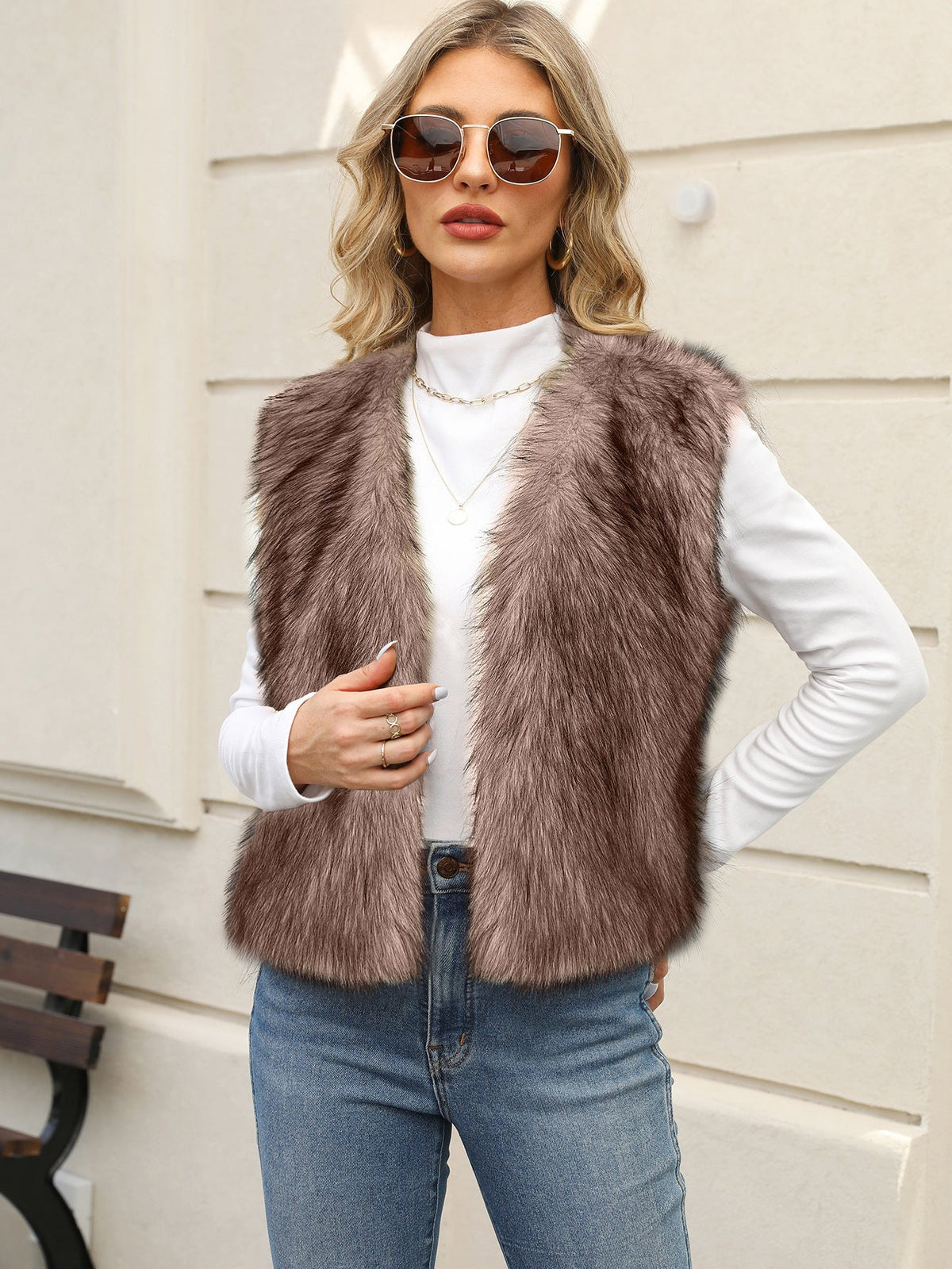 Women Plush Sleeveless Warm Vest Environmental Protection Faux Fur Vest Vest