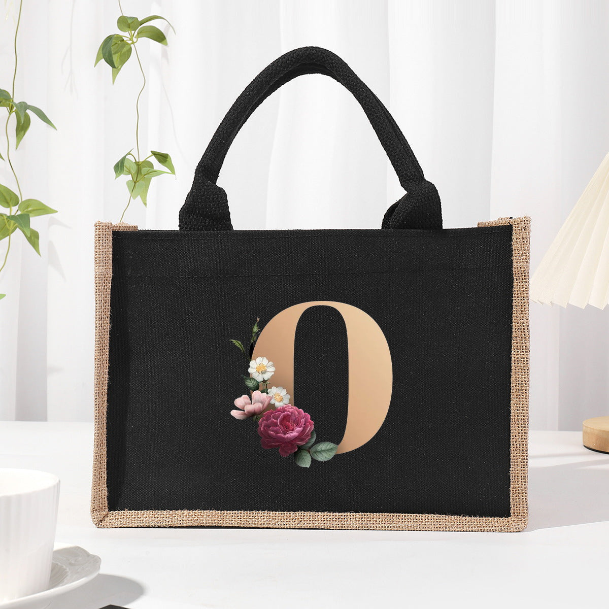 Cotton and linen canvas tote bag, printed letter tote bag, portable light handbag, gift shopping bag