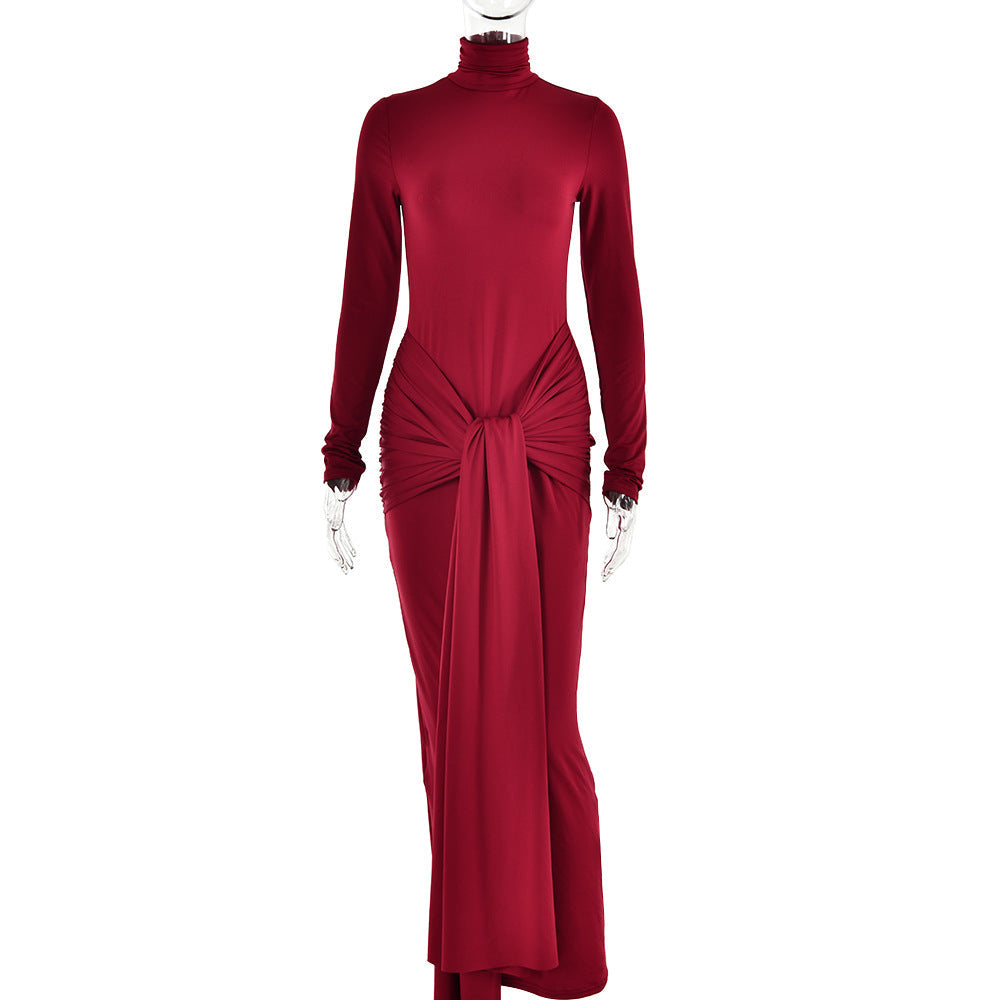 Autumn Half High Collar Long Sleeves Dress Women Sexy Tight Dress