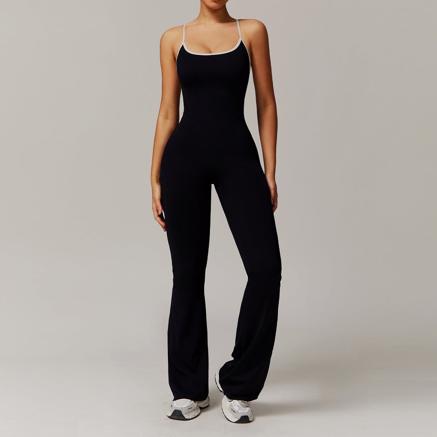 Nude Feel Cross Beauty Back Yoga Jumpsuit Pleated Slightly Pull Running Sports Fitness Horn Jumpsuit