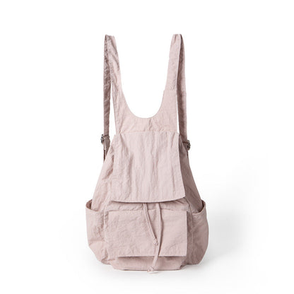 Bag women lightweight nylon backpack purse, pleated multi-pocket large capacity backpack, beige backpack lightweight