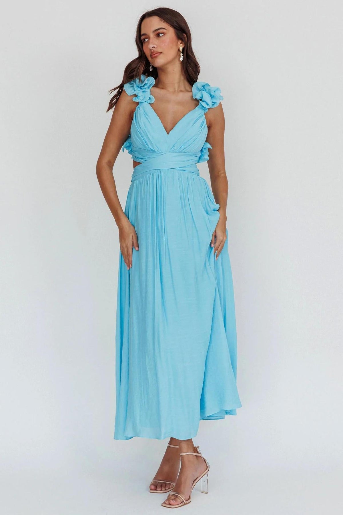 Summer Dress Backless Cross Rope Pleated Chiffon Floral Large Swing Dinner Dress