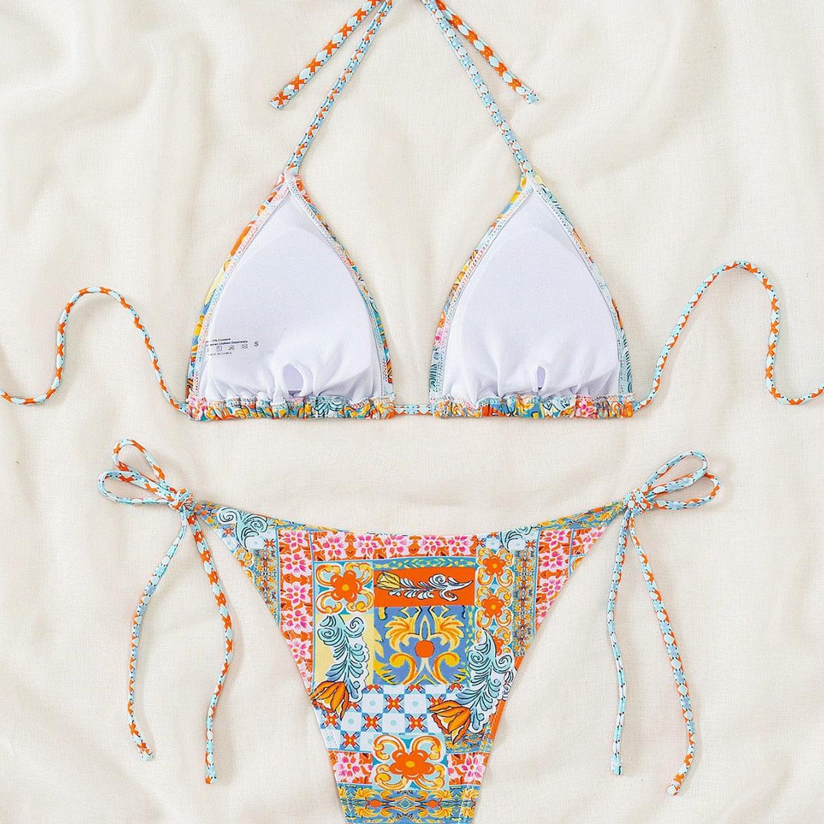 Bikini Triangle Cup Printed Lace up Sexy Bikini Swimsuit Swimwear Women
