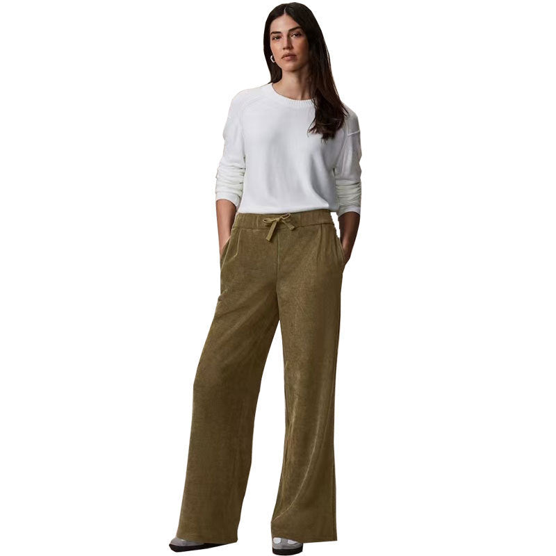 Women Solid Color Wide Casual Pants