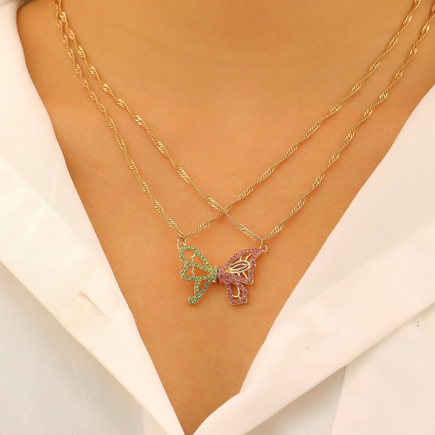 Butterfly Necklace & Bracelet Best Friend BFF Color Zircon Asymmetric Magnetic Jewelry