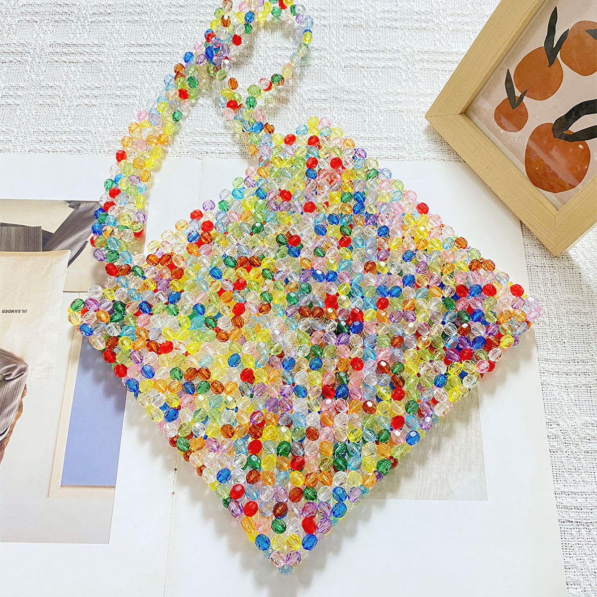 Colorful Beads Acrylic Beaded Bag Special Interest Design Color Double Simple Shoulder Bag
