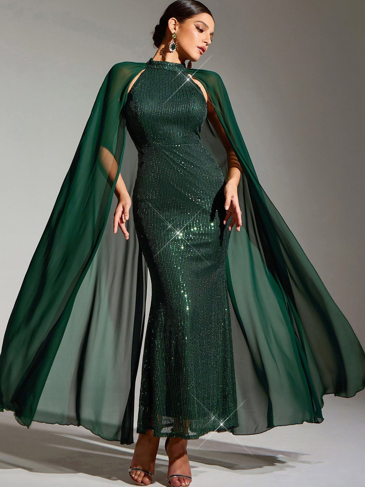 Sexy Chiffon Stitching Sequ Dress Women Clothing Prom Evening Dress