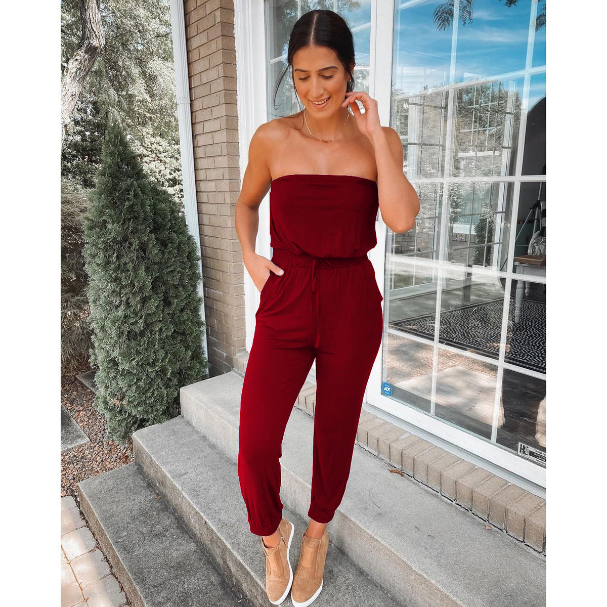 Spring Summer off Neck Backless Loose Bodysuit Home Casual Jumpsuit Women
