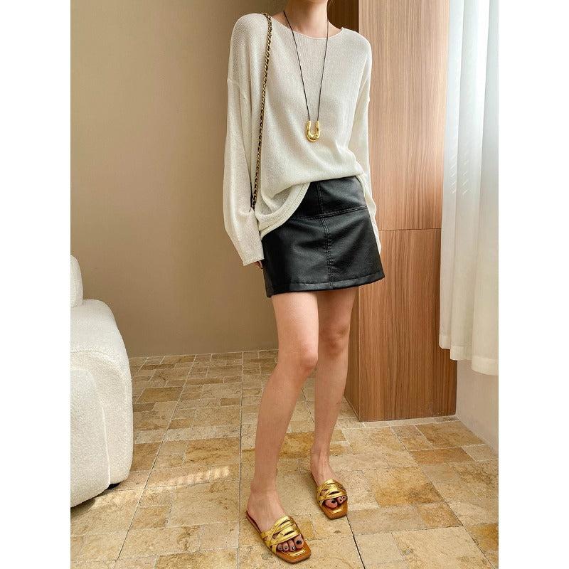 Light Oxygen Breathing Feeling Tencel Linen Lazy Curling with round Neck Loose Sun Protection Knitted Blouse
