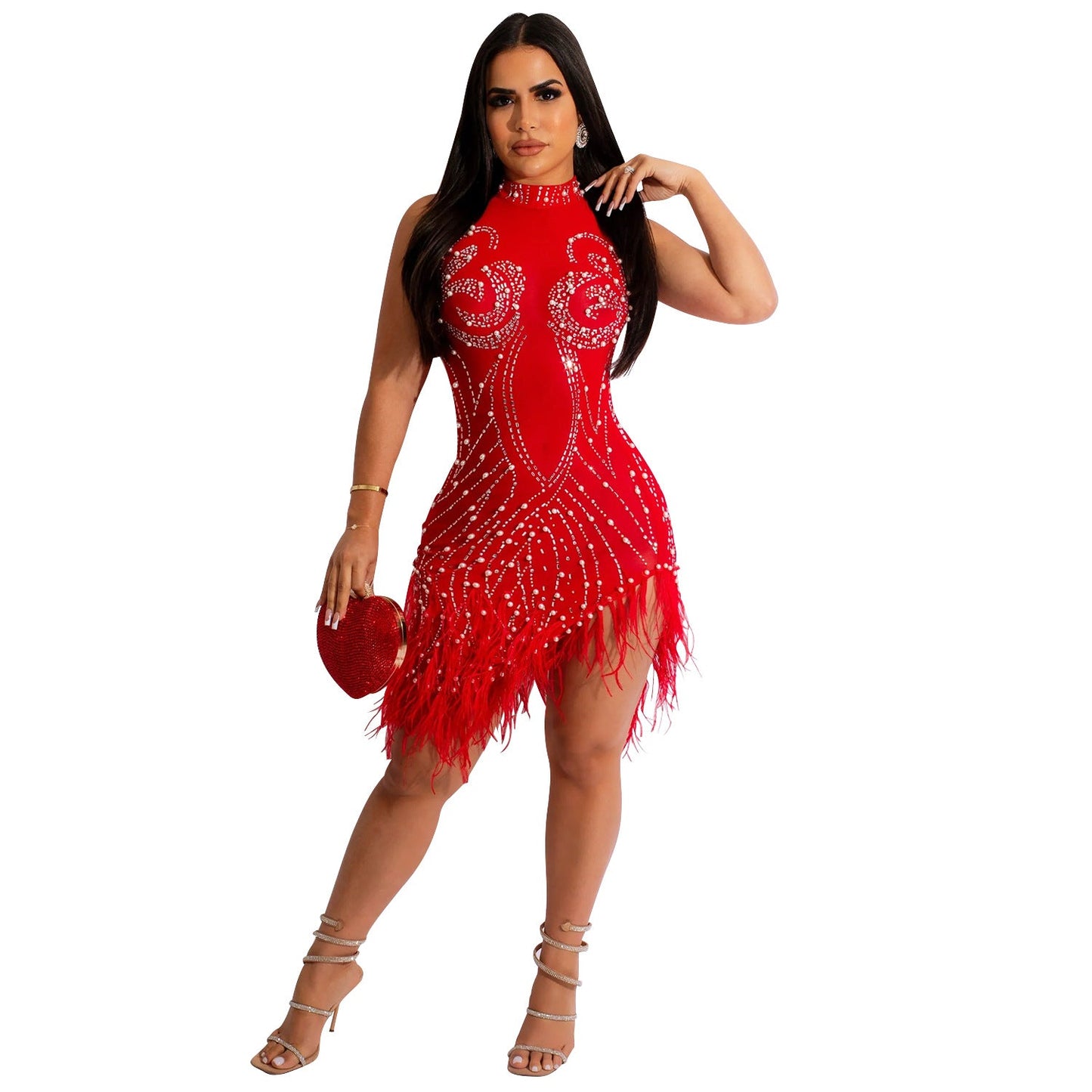 Summer Women Clothing Sexy Mesh Rhinestone Beaded See through Dress Women