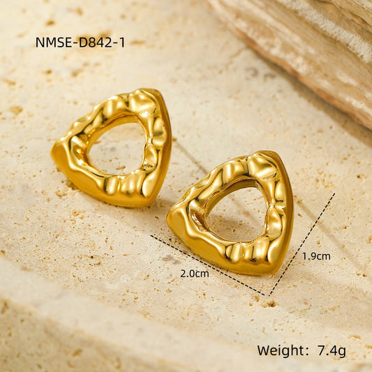 Texture Stainless Steel Earrings Retro High-Grade Hollow Out Cutout 18K Gold Titanium Steel Earrings Ornament