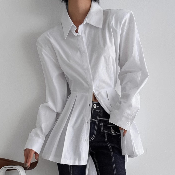 Office Cotton Shirt Long Sleeved Lace up Fashionable Top