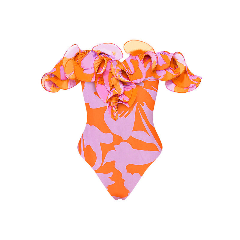 Wooden Ear One Piece Swimsuit Women Vacation Suit Skirt Swimsuit