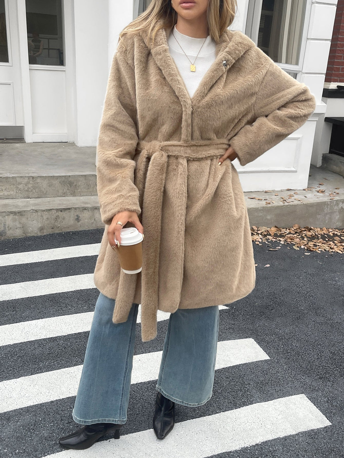 Women Clothing Autumn Winter Elegant Piece Coat Cap Long Sleeved Wind Coat